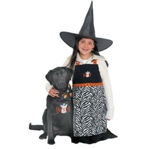 NWT Boo child children apron orange black zebra girl boy Halloween costu…